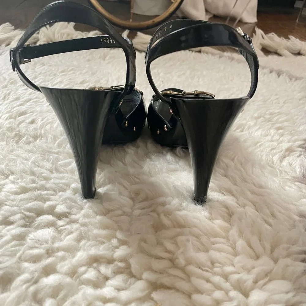 Gucci Sand Pelle Peep Toe S CUOIO Patent Leather Vernice Heels 38 - Picture 10 of 12